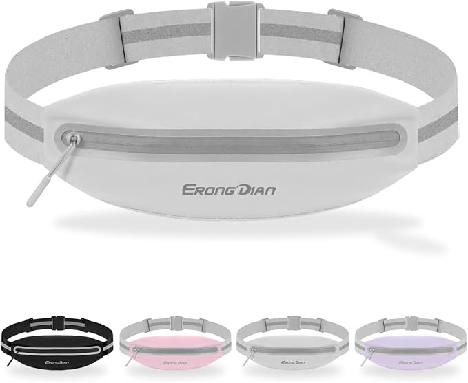 Slim Fanny Pack for Men, Ultra-Light Running Belts for Women Grey | Water Resistant, Elastic Adjustable & Thin Buckle, Bounce Free, Reflective, Running Waist Pack for iPhone Samsung Card Key by ERONGDIAN