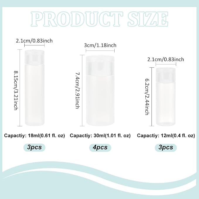 BENECREAT 10Pcs 12ml/18ml/30ml Travel Bottles Plastic Toiletry Bottles Flip Cap Squeeze Sample Bottle Containers for Makeup Lotion Emulsion Foundation Shampoo Packing - Image 2