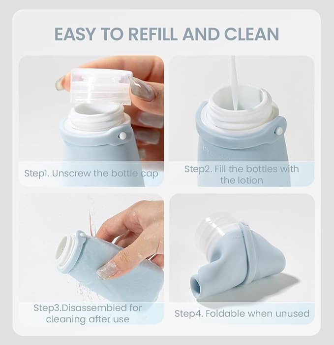 Silicone Travel Bottles for Toiletries, TSA Approved Size 6pcs | Ultrasonic, Leak-Proof, Squeezable, Refillable, Sets with Labels, For toiletries, Silicone - Image 7