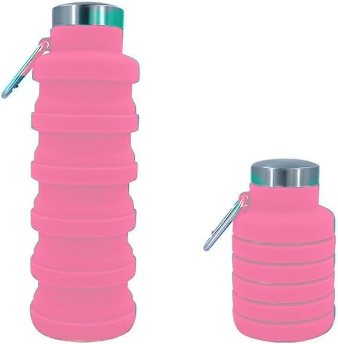 Collapsible Water Bottles 17oz, Odorless BPA-Free Silicone, Leak-Proof Foldable Reusable Bottle - Perfect for Travel Sports Gym Hiking Camping Cycling - Pink by VadoWorld