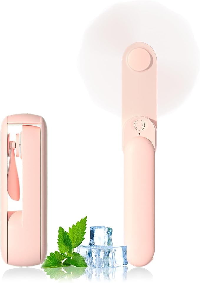Lerat Portable Handheld Fan, 2 IN 1 Mini Hand Fan, Battery Operated [8-15 Working Hours], USB Rechargeable Personal Foldable Fan for Indoor, Small Pocket Fans Travel Essentials for Outdoor (Pink) by LERAT
