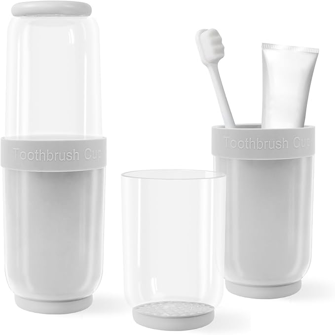 Toothbrush Cup with Cover, Travel Toothbrush Case Portable Toothbrush Holder for Traveling Business Camping School Bathroom (Grey) by QIEPOMI