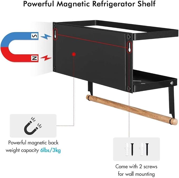 Magnetic Spice Rack for Refrigerator Magnetic Paper Towel Holder for Fridge Magnetic Shelf Magnetic Shelves 2 Hooks Fridge Magnet Organizer Spice Rack Seasoning Organizer Kitchen Storage - Image 8