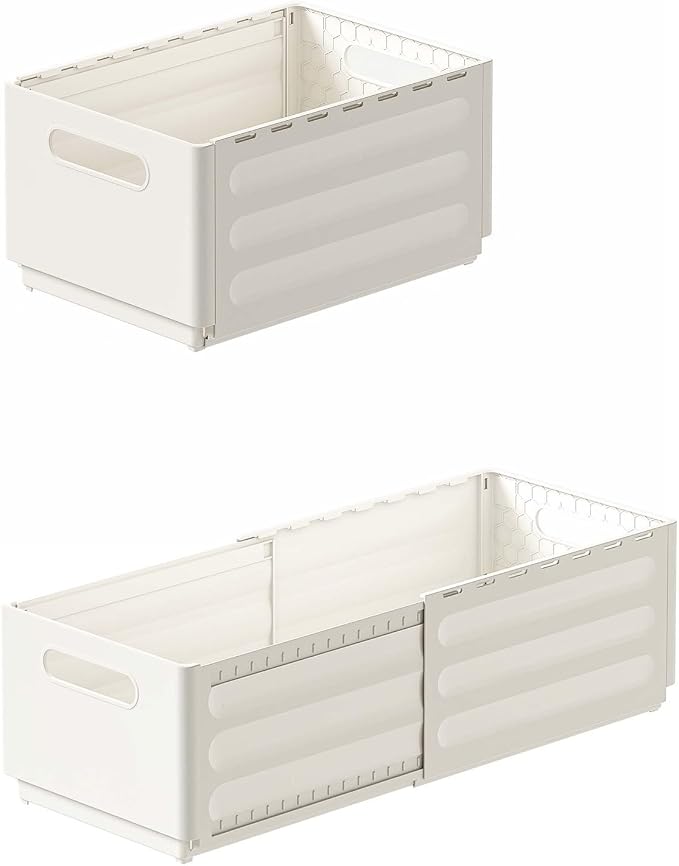 2 Pack Expandable Plastic Storage Boxes, Multi-Purpose Folding Organizer, Drawer Storage Divider For Bedroom, Kitchen And Snack Storage (L) by Reflygen