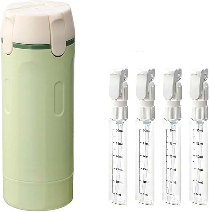 4 in 1 Travel Dispenser Set with 4 Pack 30ML Leak Proof Bottles for Toiletries, Portable Containers for Shampoo Lotion Conditioner Cream (Green) by FOLALIFE
