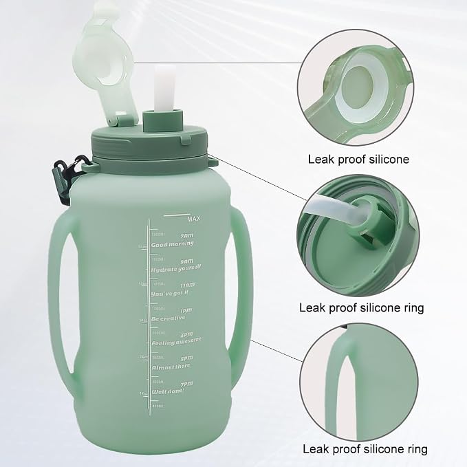 64oz Collapsible Silicone Water Bottle with Straw & Grip(Green) | Save Space,BPA-Free,Large Capacity,Time Marker, Foldable Sport Bottle,Portable for Gym, Hiking, Camping, Outdoor Activities - Image 4