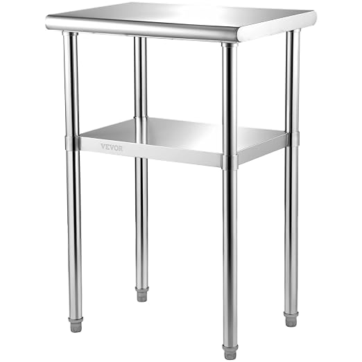 VEVOR Stainless Steel Prep Table, 24 x 18 x 36 Inch, 600lbs Load Capacity Heavy Duty Metal Worktable with Adjustable Undershelf & Feet, Commercial Workstation for Kitchen Restaurant Garage Backyard by VEVOR