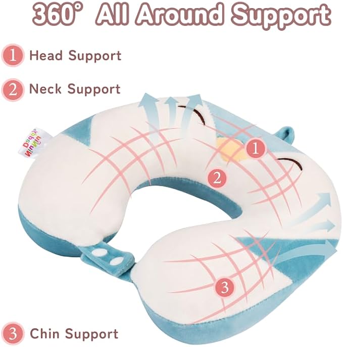 Memory Foam Travel Neck Pillow for Teens and Adults, Penguin Design | Removable cover, machine washable, 360-degree head & chin support, 17 in neck size for teens and adults, car & airplane use - Image 4
