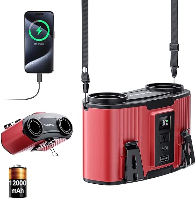 Doublepow 12000mAh Portable Waist Fan, Personal Waist Fan, Dual Air Ducts Motors, USB Rechargeable Clip On Belt for Working, 10 Speeds & 23H Wearable Neck Cooling, for Outdoor, Work, Travel (Red) by Unknown