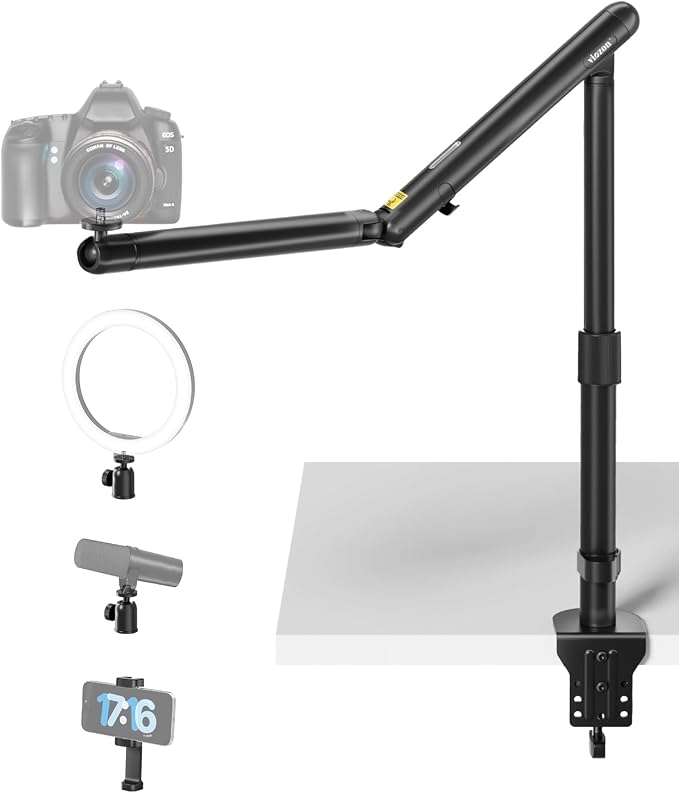 Viozon Overhead Camera Mount, Overhead Phone Stand, Flexible Aluminum Alloy Spring Arm with 360° Ball Head,1/4"&3/8" Interface for DSLR Camera/Rrojector/Microphone/Ring Light/Webcam/Phone by viozon