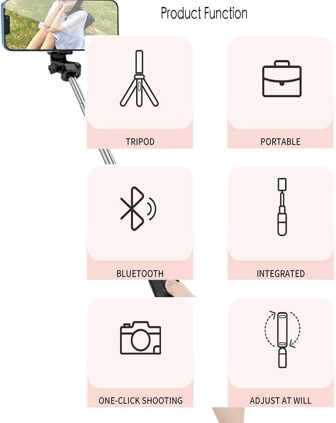 28" Phone Tripod & Selfie Stick Travel Tripod for iPhone Selfies, with Phone Holder 360°Rotation Selfie Stick Extendable for Travel/Selfie/Vlog, Compatible with iPhone/Android - Image 8