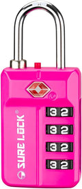 SURE LOCK TSA Approved 4-Digit Luggage Lock, Resettable Combination, Red Dot Open-Alert (Resets Only with Code), Easy-Read Black/White Dials, Hardened Shackle, Zinc Alloy (Pink 1 Pack) by Hopeyoucanstaysafe
