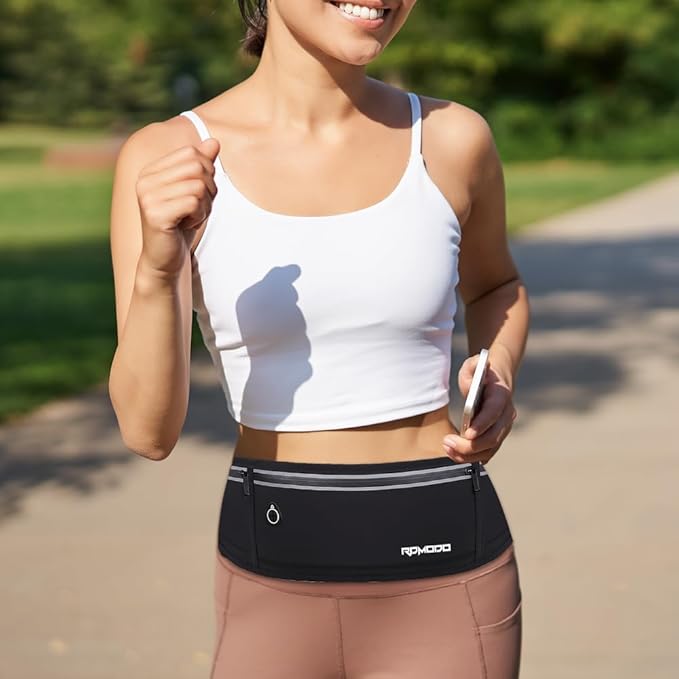 Slim Running Belt, Water Resistant Fanny Pack for Women Men, Black | 3 Pockets, Phone Holder for Running Walking Cycling, Adjustable & Reflective, Waist Bag for iPhone 17 16 15 Pro Max Samsung - Image 6
