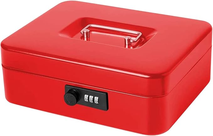Jssmst Large Cash Box with Combination Lock – Durable Metal Cash Box with Money Tray Red(9.8 x 7.9 x 3.5), SM-CB07003L by Jssmst