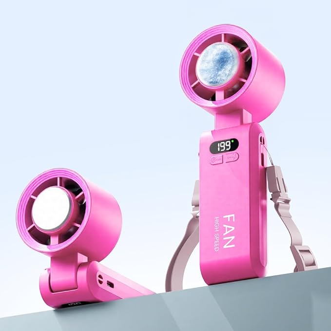 Handheld Portable Turbo Fan with Ice Cooler, Speed (1-199) 5500mAh Rechargeable Personal Fan,[20H Cooling Time] Mini Yet Powerful [20000 RPM] Small Pocket Fans for Travel/Outdoor/Home/Office, HotPink by Kimguard