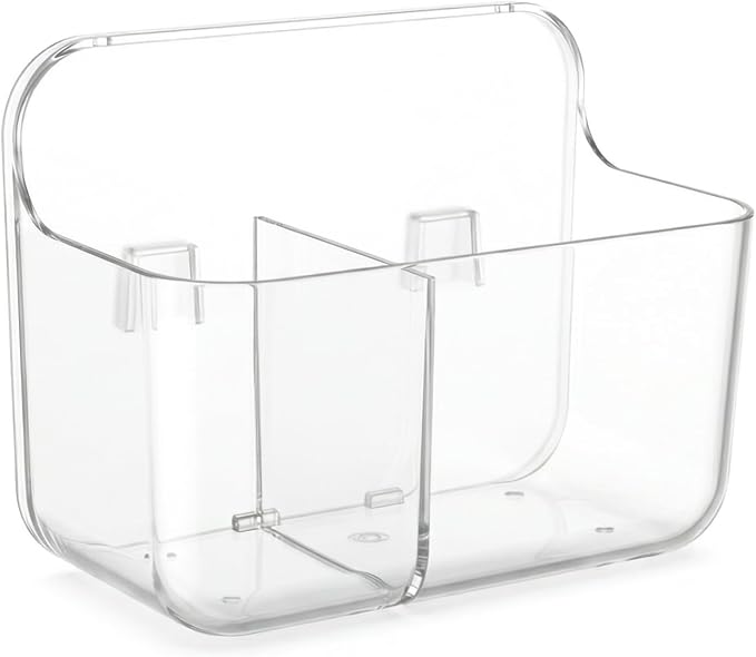Adhesive Wall Organizer Bin, 2 Compartments, No-Drill, Clear | BPA-Free PET, Detachable, Divided Storage for Easy Sorting and Wet and Dry Separation, Drain Holes in Both Sections by COLINCH