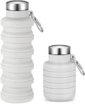 Baderke Collapsible Water Bottles 17oz Travel Sports Portable Water Bottle with Portable Buckle Silicone Lightweight Reusable Leakproof for Camping Hiking Yoga Outdoor(Gray White) by Baderke