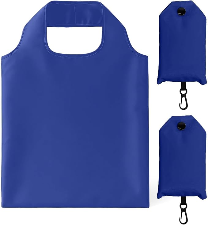 2 Pack Foldable Shopping Bag, Reusable Grocery Tote Bag, Royal Blue | Waterproof Nylon, 35 Pounds Weight Capacity, Pocket Size Carrier by Unknown