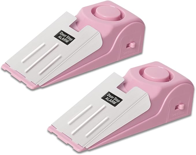 HNHMT 2 Pack Portable Door Stop Alarm, Door Stopper with 120db Loud Security Alarm, Travel Door, Doorstops Wedge Sensors Security Devices for Traveling Apartment Hotel and Home (Pink) by HNHMT