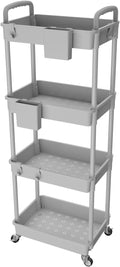 4 Tier Rolling Utility Cart with Handle,REBECAT Utility Cart Made of Multifunctional Storage Organizer Tool for Kitchen,Bathroom,Living Room,Office(Gray) by REBECAT