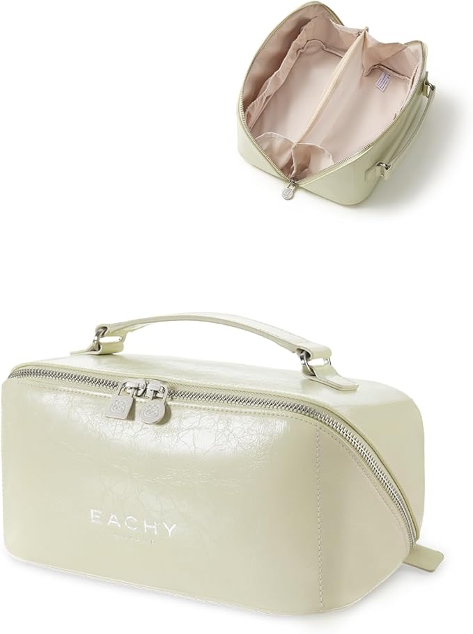 EACHY Large Capacity Travel Makeup Bag for Women, Cosmetic Pouch, Green | Large-capacity zippered cosmetic pouch organizes makeup and toiletries as a travel makeup bag or toiletry bag for women by EACHY