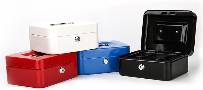 Decaller Cash Box with Money Tray, Medium Metal Locking Money Box with Key Lock for Security, 7.87" x 6.30" x 3.54", Black - Image 5