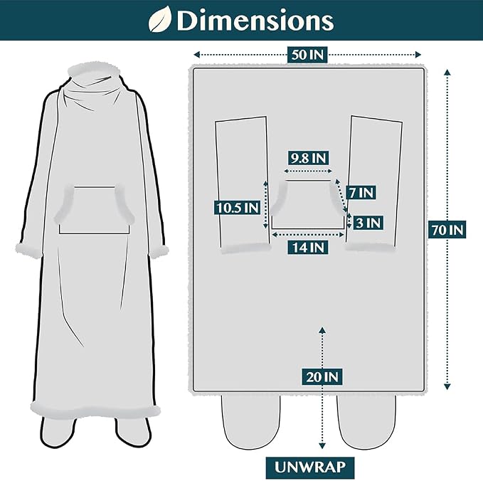 PAVILIA Sherpa Blanket with Sleeves, Foot Pocket for Women Men Adults, Thick Wearable Blanket Throw Wrap, Fleece Warm Snuggle Blanket Robe, Cozy Gift Ideas Wife Mom, Dark Gray - Image 6