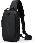 Anti-Theft Sling Bag for Men Waterproof Crossbody Bag with Combination Lock & USB Charging Port Lightweight Chest Backpack for Travel Hiking (All Black) by VENSIVY