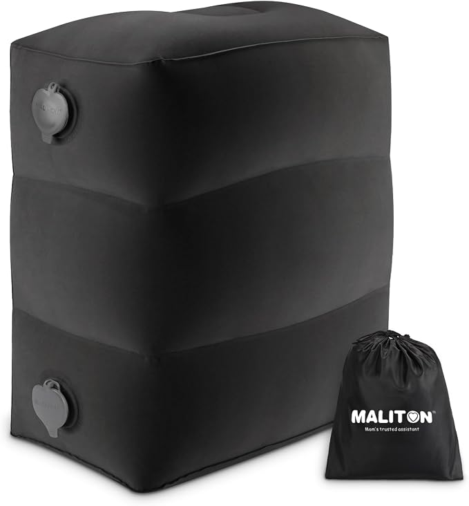 Inflatable Travel Foot Rest Pillow, Small Size（Black, 1 Pack） | Kids Airplane Bed, Adjustable Height Leg Pillow for Air Travel, Make a Flat Bed for Toddlers, Great for Airplane, Train, Car by Maliton