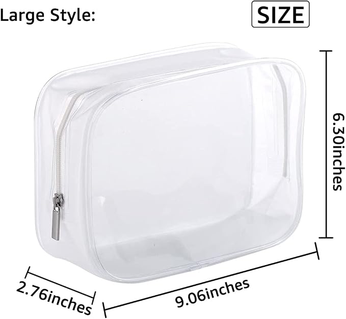 5 Pack Clear Plastic Zippered Toiletry Carry Pouch White Large | TSA Approved, Portable Cosmetic Makeup Bag, For Vacation, Bathroom and Organizing - Image 2