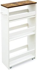 TEAMIX Slim Rolling Storage Cart, Wood 4-Tier Narrow Kitchen/Laundry Cart | 5.5"W Thin Cabinet with Wheels and Handle, Use as Spice Rack Next to Fridge, Laundry Room Organization Between Washer & Dryer by TEAMIX