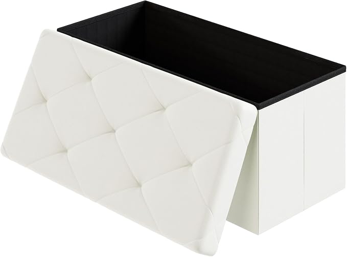 DUMOS 30 Inch Folding Storage Ottoman Bench, Hidden Ottoman with Storage | Storage Chest with Padded Seat, End of Bed Foot Rest Stool for Bedroom Living Room, Load 660 lbs, Synthetic Leather, Beige by DumosLifestyle