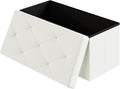 DUMOS 30 Inch Folding Storage Ottoman Bench, Hidden Ottoman with Storage | Storage Chest with Padded Seat, End of Bed Foot Rest Stool for Bedroom Living Room, Load 660 lbs, Synthetic Leather, Beige by DumosLifestyle