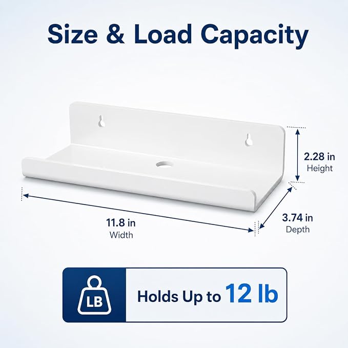 White Acrylic Floating Shelves, No Drill Wall Shelves, 4 Pack | Glossy White Acrylic; 4 Pack Wall Shelves; Adhesive or Screw Mount; No Drill Option; 12 lb Max Load - Image 2