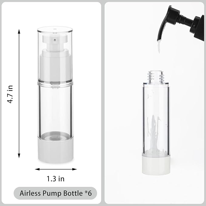 1OZ/30ML Clear Airless Pump Bottles, Lotion Dispenser Travel with Pump, Vacuum Plastic Travel Size Lotion Bottle for Foundation, Creams, Cosmetic(6 Pack) - Image 2