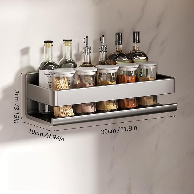 Adhesive Wall Mount Spice Rack Organizer, No-Drill Carbon Steel Spice Storage Shelf for Kitchen Cabinet, RV Camper, and Bathroom Counter, Multi-Purpose Wall Shelf for Seasonings, and bathroom supplies - Image 2