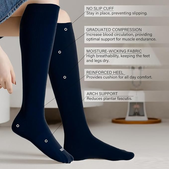 LEVSOX Viscose Made from Bamboo Compression Socks for Pregnant Women 20-30 mmHg Knee High Cute Mens Supports Socks for Travel - Image 2