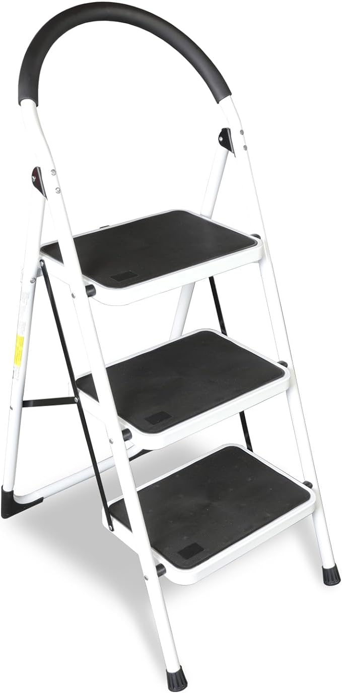 Jack Boss 3 Step Ladder, Folding Lightweight Step Stool with Wide Anti-Slip Pedal for Home, Office, Kitchen and Garage, Service Height 27.2 inch, 400 lbs Capacity by JACKBOSS