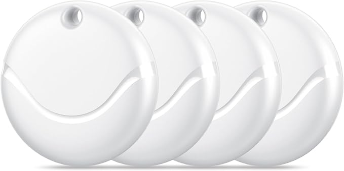 Air Tracker Tags-4 Pack White, Bluetooth Tracker Works with Apple Find My (iOS Only), Smart Tag with Lanyard, Item Finder for Luggage, Key, Suitcases, Replaceable Battery, IP67 Waterproof Tracking Tag by Hoxe