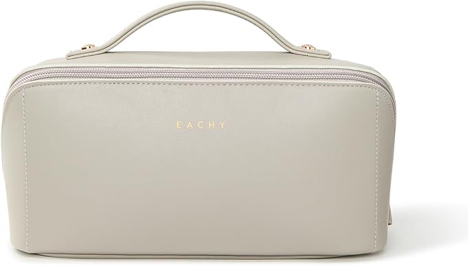 EACHY Travel Makeup Bag for Women, Flat Open Cosmetic Bag, Gray, Medium | Flat-open cosmetic organizer with pockets and clear TPU brush compartment for makeup, toiletries and travel essentials - Image 5