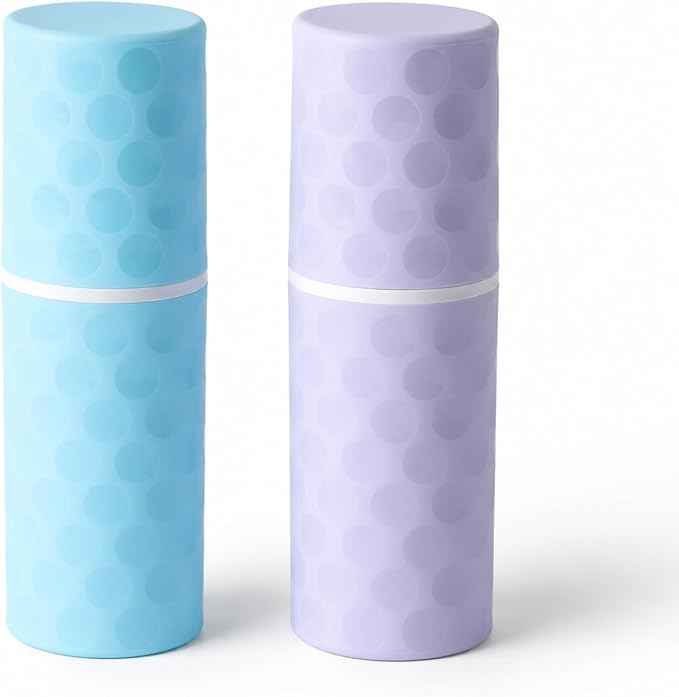 2Pcs Travel Toothbrush Case, Portable Travel Toothbrush Holder with Dot,Toothpaste Container for Home, Travel, Business, Camping, School, Couple 8.1x2.5x2 (Purple+Blue) by Fehnag