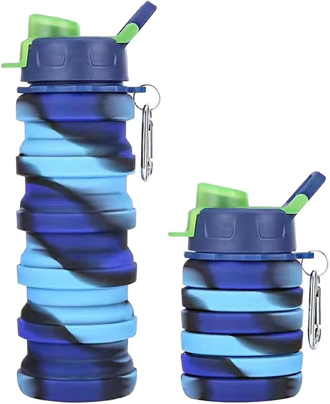 Silicone Collapsible Water Bottles, 16oz 500ml Portable Foldable Expandable Water Bottle Sports Cups, Leak Proof Reusable BPA Free, for Outdoor Activities Travel (Blue-B) - Image 9