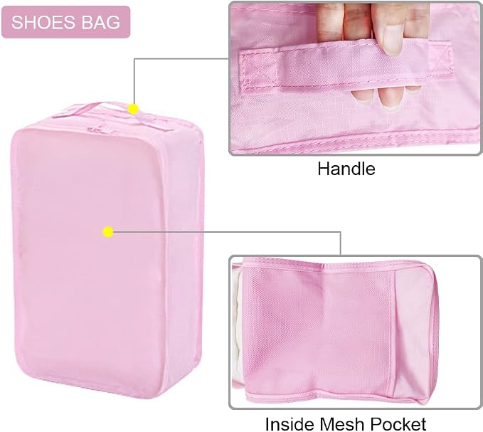 Packing cubes for Travel, CALACH Luggage Organizer Bags 6 Set Packing Cubes for Suitcases Travel Essentials for Carry on Mesh Suitcase Organizer with Shoe Bag (pink) - Image 8