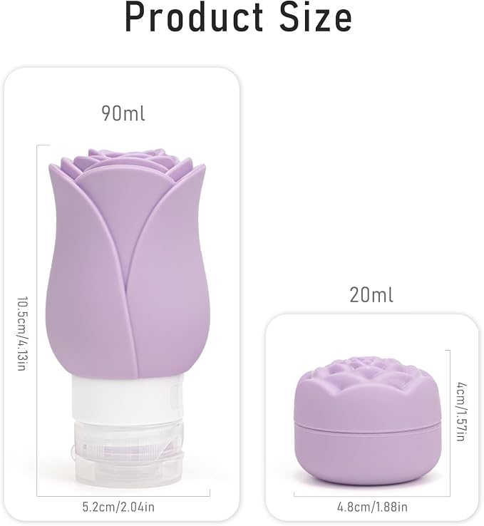 3 OZ Travel Bottles Leakproof for Travel TSA Approved & Refillable Mini Cream Containers Set 8 Pack – Silicone Squeeze Tube Rose Bottle for Shampoo Lotion Body Wash BPA Free with Bag, Purple - Image 2