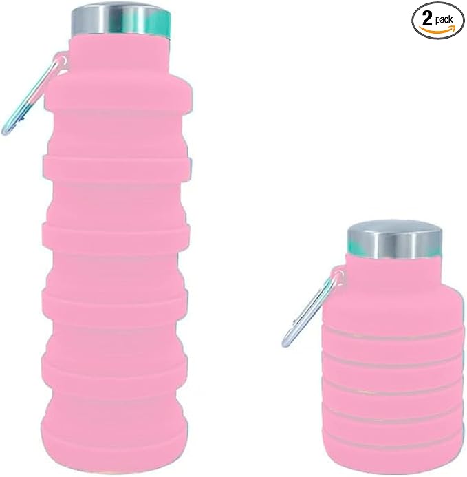 Collapsible Water Bottles 17oz, Odorless BPA-Free Silicone, Leak-Proof Foldable Reusable Bottle - Perfect for Travel Sports Gym Hiking Camping Cycling - Soft Pink by VadoWorld