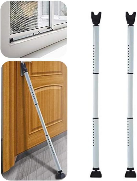 2 Pack 2-in-1 Door Security Bar & Sliding Patio 28″ Door Stopper Security Jammer Bar Child Proof Adjustable Constructed of High Grade Iron Window Doors Security Bars, White by HoneSecur