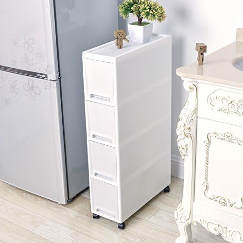 Narrow Slim Rolling Storage Cart and Organizer, 7.1 inches Kitchen Storage Cabinet Beside Fridge Small Plastic Rolling Shelf with Drawers for Bathroom by Shozafia