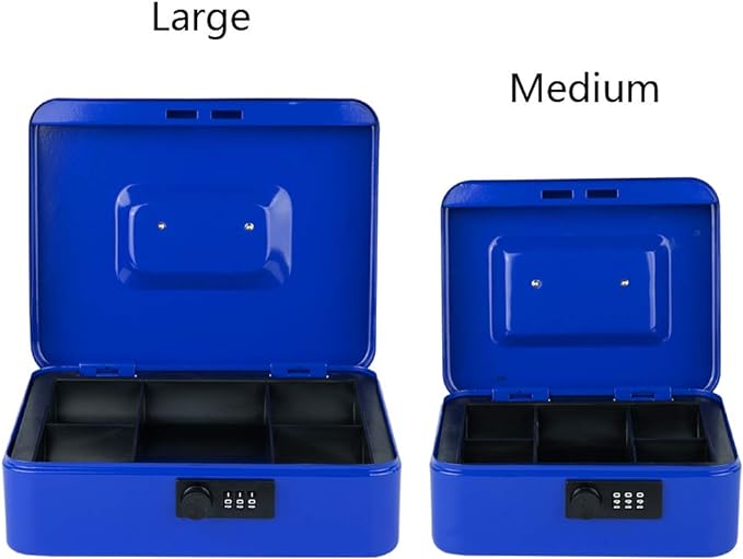 KYODOLED Cash Box with Combination Lock,Safe Metal Box for Money,Storage Lock Box with Money Tray,7.87"x 6.30"x 3.54" Blue Medium - Image 4