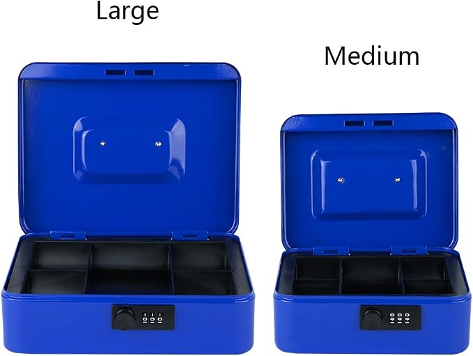 KYODOLED Large Cash Box with Combination Lock,Safe Metal Box for Money, Storage Lock Box with Money Tray,9.84"x 7.87"x 3.54" Blue Large - Image 4