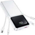 Portable Charger with Built in Cable 20000mAh Fast Charging | Power Bank USB C Slim 22.5W LED Display Battery Pack 5 Outputs & 3 Inputs for Travel Essentials iPhone Samsung Phones White by RONEGN